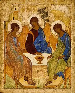 Image 29The Trinity by Russian icon painter Andrei Rublev, early 15th century: this portrayal of the three angels who visited Abraham at the Oak of Mamre (Genesis 18:1-8) (from Trinity)