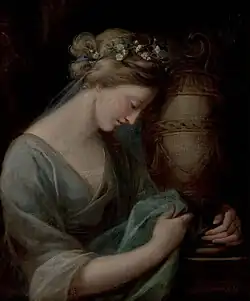 Female figure weeping over a monumental urn (Anne Hunter), 1766-1767, attributed to Angelica Kauffmann.