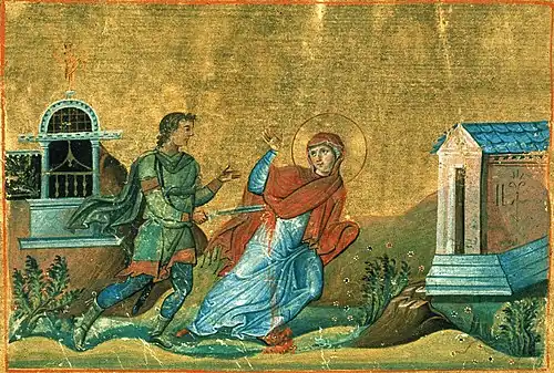 Virgin-martyr Anysia of Thessalonica (Menologion of Basil II, 10th century)