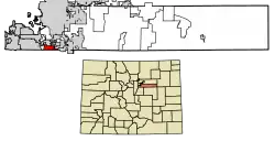 Location of the Dove Valley CDP in Arapahoe County, Colorado.
