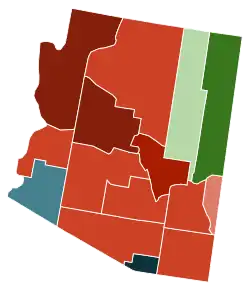 Map of counties in Arizona by racial plurality, per the 2020 U.S. census 40–50% 50–60% 60–70% 70–80% 40–50% 70–80% 60–70% 80–90%