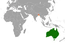 Map indicating locations of Australia and Bangladesh