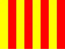 Yellow flag with red stripes