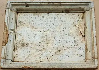 Tribute plaque to Juan Marin de Rodezno, Bishop of Badajoz, for the indulgences granted to the people of Badajoz