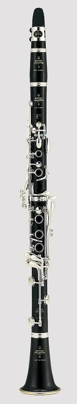 French Clarinet (Original Boehm with 17 keys and 6 rings). Developed c. 1843 by Hyacinthe Klosé and Louis Auguste Buffet.