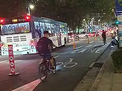 Bollard-separated bicycle lane in Bonifacio Global City in Taguig
