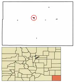 Location within Baca County and Colorado