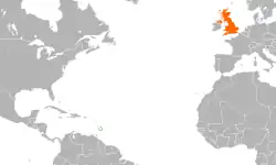 Map indicating locations of Barbados and United Kingdom