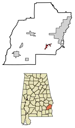 Location of Bakerhill in Barbour County, Alabama.