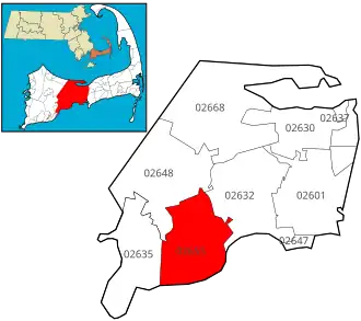 Location of ZIP code 02655 Osterville within the Town of Barnstable, county, and state
