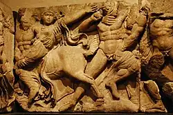 One of the stones of the Bassae Frieze showing the battles with centaurs