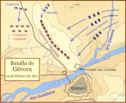 Diagram representing the situation of the troops and the main movements during the Battle of the Gebora