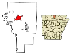 Location of Mountain Home in Baxter County, Arkansas.