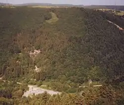 Fell slate mine (upper left) and the formerly concrete block work (down)