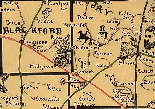 Old map from the 1880s with drawings