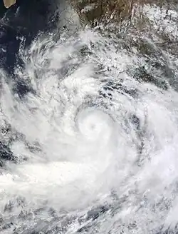 A satellite image of Hurricane Blas displaying an eye feature while off the coast of southwestern Mexico on June 16.
