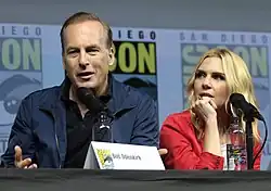 Bob Odenkirk and Rhea Seehorn at the 2018 San Diego Comic-Con International in San Diego, California.