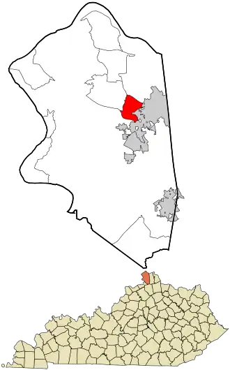 Location within Boone County and the state of Kentucky