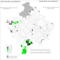 Distribution of Bosniaks in Kosovo 2011 by settlements.
