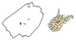 Location of Gassaway in Braxton County, West Virginia.