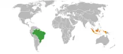 Map indicating locations of Brazil and Indonesia