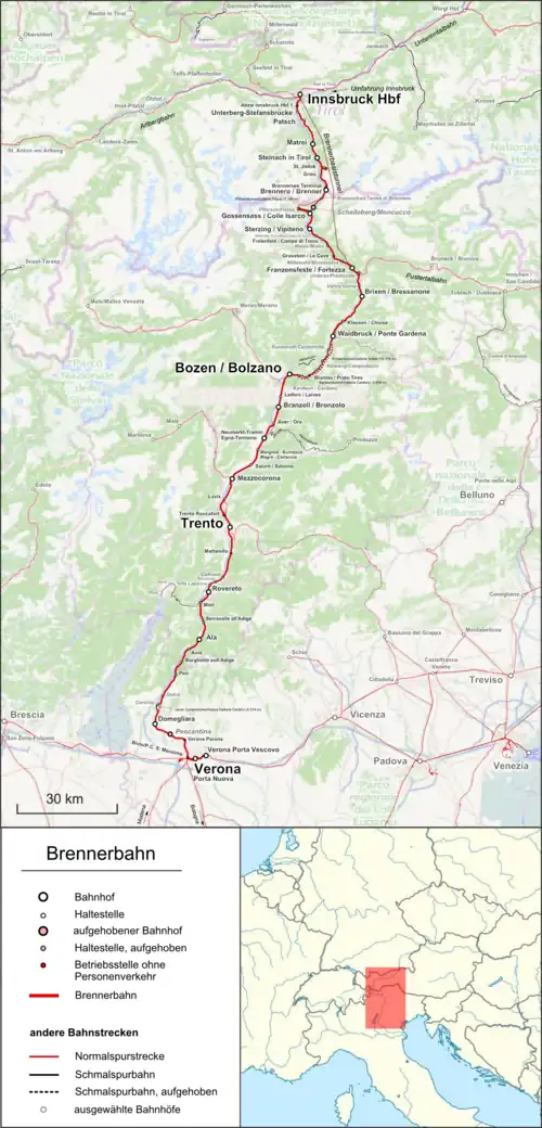Map of the Brenner railway