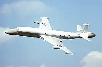 A side view of a Nimrod AEW3 in flight