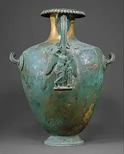 Ancient Greek egg-and-dart on a hydria (water jar), 4th century BC, bronze, Metropolitan Museum of Art
