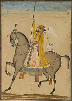 Equestrian Portrait of Maharaja Sujan Singh of Bikaner, by Kasam, Son of Muhammad, 1740s. Brooklyn Museum
