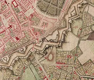 The Namur Gate marked on the 18th-century Ferraris map