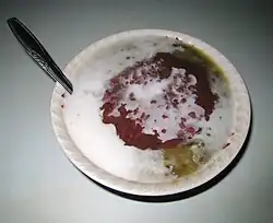 Indonesian bubur kacang hijau dan ketan hitam, made with mung beans in coconut milk and sugar, served with or mixed with black glutinous rice