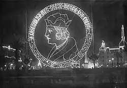 Celebration of Race Day, October 12, 1929, in Buenos Aires, with a figure of Christopher Columbus.