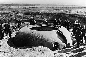 Photograph of a destroyed cupola at Maubeuge Fortress