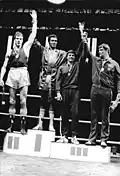 Ulli Kaden, Teófilo Stevenson, Alexander Krasko, and Olaf Walter at the awards ceremony of the 1984 Chemistry Cup