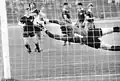 Rudwaleit prevents a goal by Dynamo Dresden during the match between BFC Dynamo and Dynamo Dresden in the 1988–89 DDR-Oberliga on 5 March 1989.