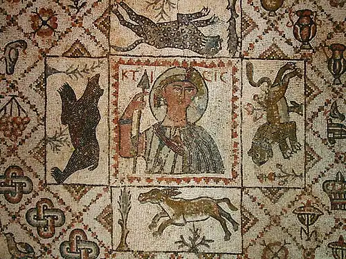 Fifth- or sixth-century mosaic: personification of "Ktisis"[24][25] ("creation" or "construction, building") at Beiteddine Palace.