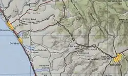 SR 78 continues east from I-5 and turns slightly northeast before making a 90-degree turn southeast at the western junction with US 395. SR 78 and US 395 continue southeast past Escondido, where SR 78 turns south.