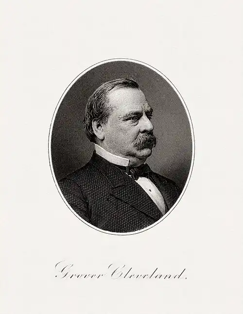 BEP engraved portrait of Cleveland as President.