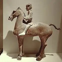 Ceramic tomb statuette of a cavalryman and horse, Western Han dynasty