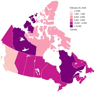 Total cases per 100,000 inhabitants by province/territory