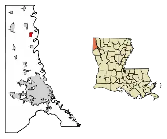 Location of Gilliam in Caddo Parish, Louisiana.