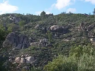 The terrain around Caldas-da-Cavaca, showing the rugged rock-outcroppings near the train terminal