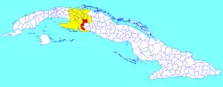Calimete municipality (red) within Matanzas Province (yellow) and Cuba
