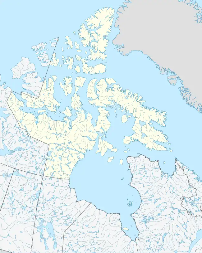 Map of Nunavut with a dot at the location of the Gulf of Boothia