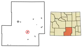 Location of Saratoga in Carbon County, Wyoming.