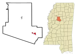 Location of Vaiden, Mississippi