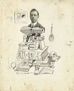 Cartoon of John Alexander Ferguson by Cecil Lawrence Hartt, 1910s. Titled "J.A.F., Barrister and Book Collector," published in Sydneyites As We See 'Em, 1915. Ferguson later authored the seven-volume Bibliography of Australia.
