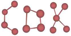 Burgundy-colored ball and stick pseudo-molecule diagram spelling the three letters C, D, and K.