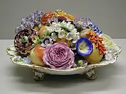 Floral centrepiece, c. 1840, bone china. This type of piece is often called Coalbrookdale porcelain