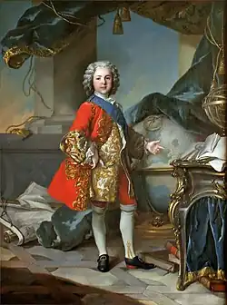 Louis Tocqué, c. 1738, Portrait de Louis de France, Dauphin fils de Louis XV, oil on canvas, 195 x 144 cm (76.8 c 56.7 in), Palace of Versailles